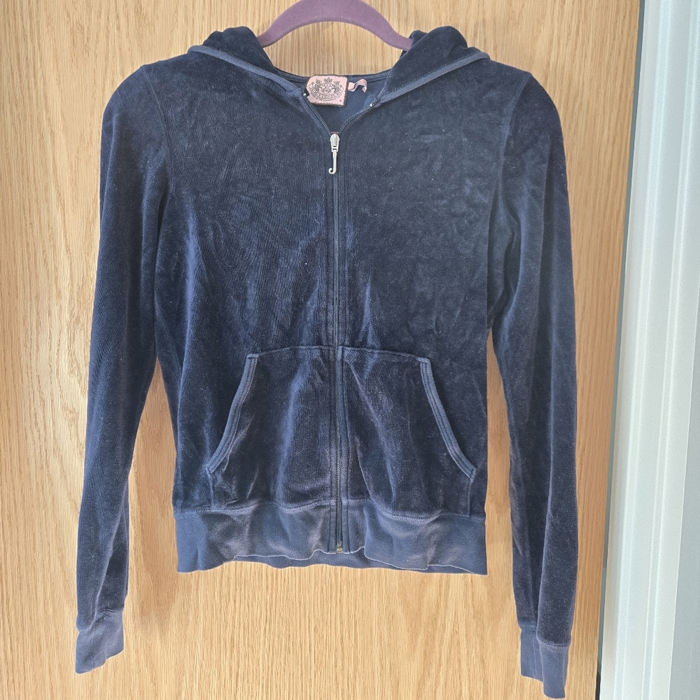 Juicy Couture Navy Velour Blue zip up hoodie track suit jacket